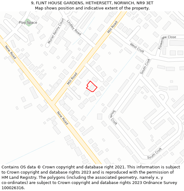 9, FLINT HOUSE GARDENS, HETHERSETT, NORWICH, NR9 3ET: Location map and indicative extent of plot