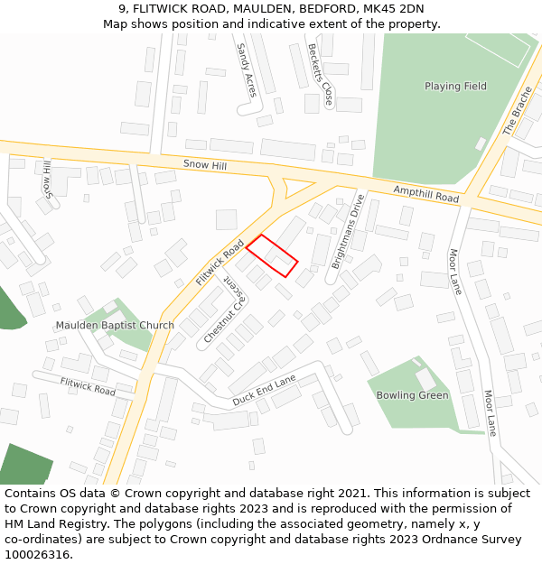 9, FLITWICK ROAD, MAULDEN, BEDFORD, MK45 2DN: Location map and indicative extent of plot