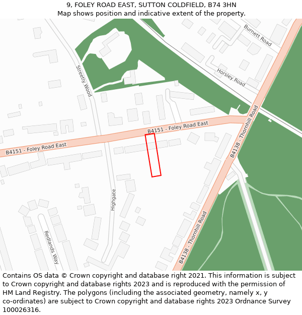 9, FOLEY ROAD EAST, SUTTON COLDFIELD, B74 3HN: Location map and indicative extent of plot