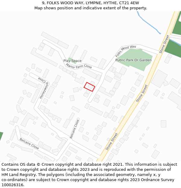 9, FOLKS WOOD WAY, LYMPNE, HYTHE, CT21 4EW: Location map and indicative extent of plot