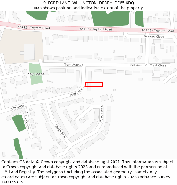 9, FORD LANE, WILLINGTON, DERBY, DE65 6DQ: Location map and indicative extent of plot