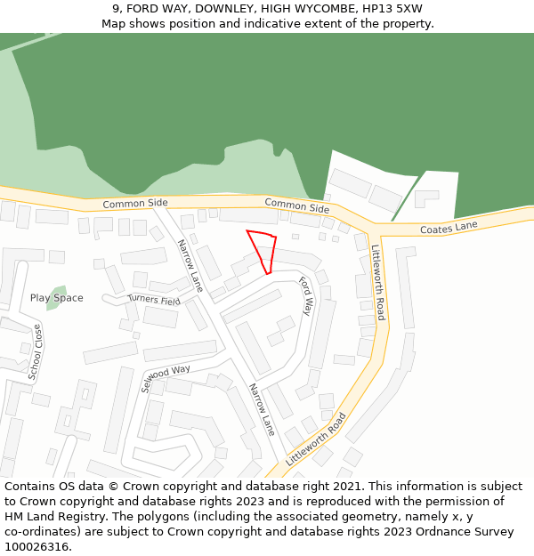 9, FORD WAY, DOWNLEY, HIGH WYCOMBE, HP13 5XW: Location map and indicative extent of plot