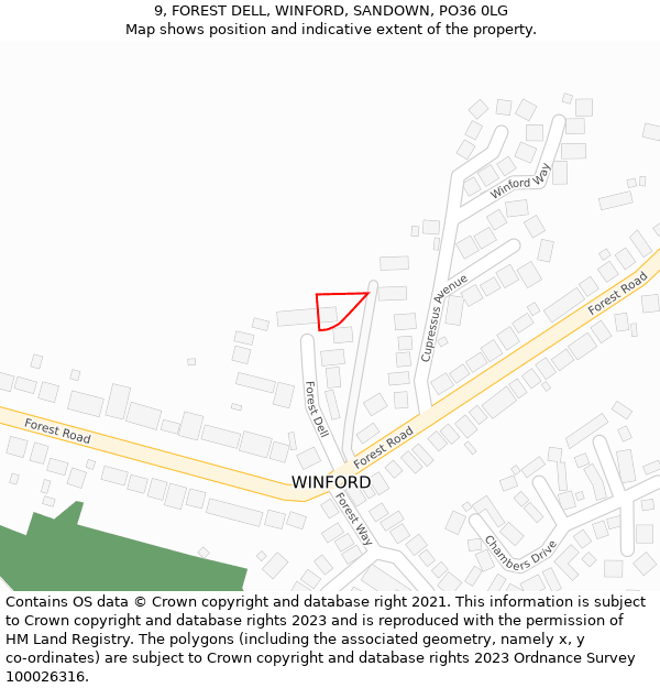 9, FOREST DELL, WINFORD, SANDOWN, PO36 0LG: Location map and indicative extent of plot