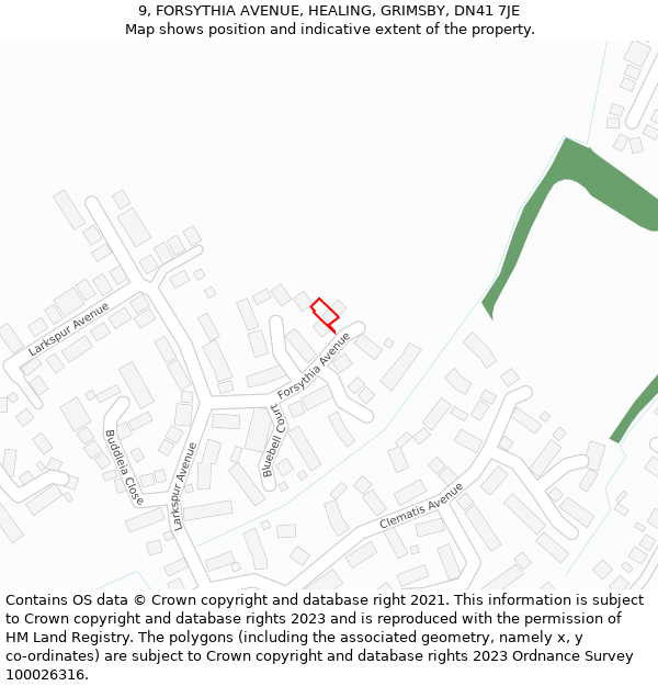 9, FORSYTHIA AVENUE, HEALING, GRIMSBY, DN41 7JE: Location map and indicative extent of plot