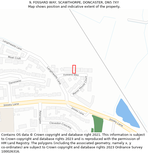 9, FOSSARD WAY, SCAWTHORPE, DONCASTER, DN5 7XY: Location map and indicative extent of plot