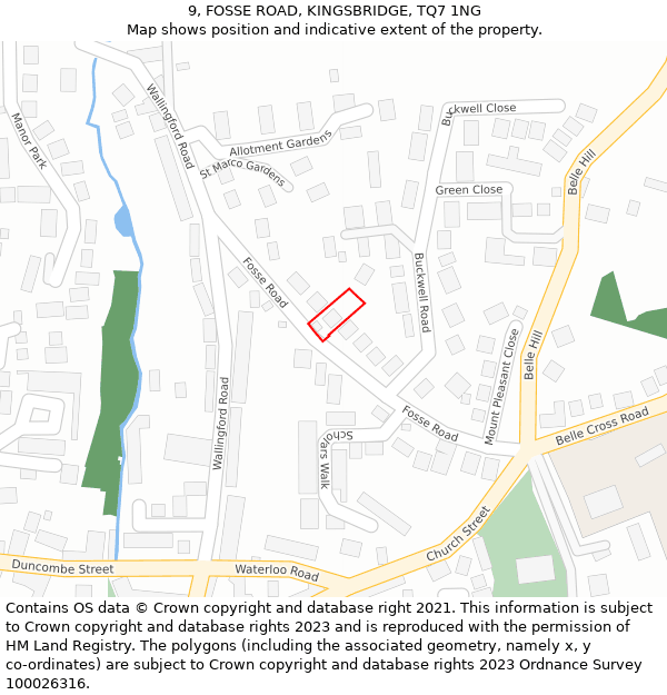 9, FOSSE ROAD, KINGSBRIDGE, TQ7 1NG: Location map and indicative extent of plot