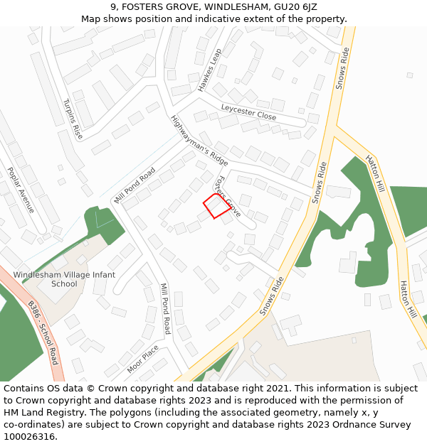 9, FOSTERS GROVE, WINDLESHAM, GU20 6JZ: Location map and indicative extent of plot