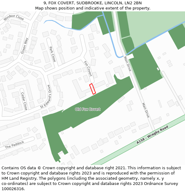 9, FOX COVERT, SUDBROOKE, LINCOLN, LN2 2BN: Location map and indicative extent of plot