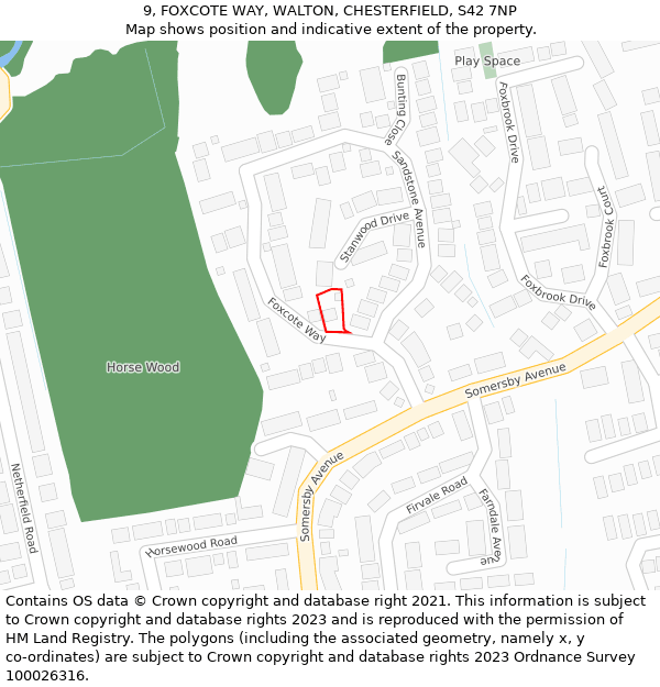 9, FOXCOTE WAY, WALTON, CHESTERFIELD, S42 7NP: Location map and indicative extent of plot