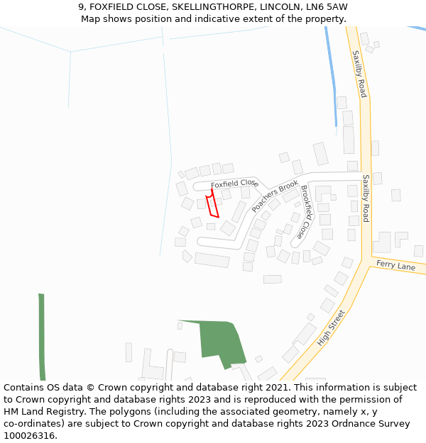 9, FOXFIELD CLOSE, SKELLINGTHORPE, LINCOLN, LN6 5AW: Location map and indicative extent of plot
