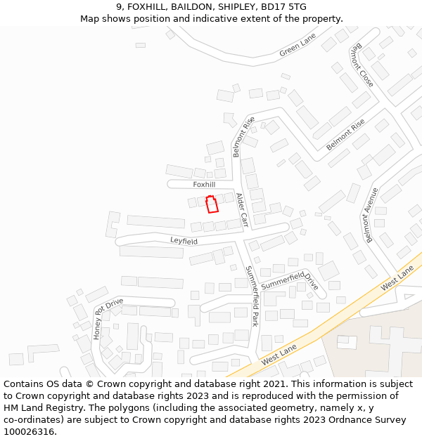 9, FOXHILL, BAILDON, SHIPLEY, BD17 5TG: Location map and indicative extent of plot