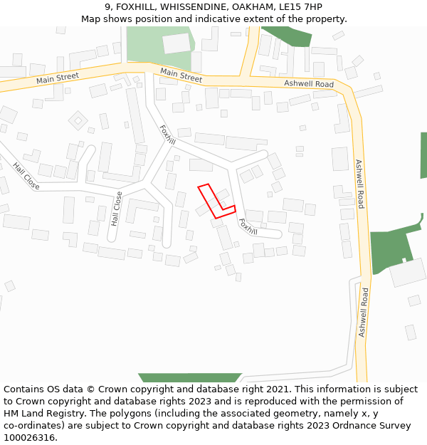 9, FOXHILL, WHISSENDINE, OAKHAM, LE15 7HP: Location map and indicative extent of plot