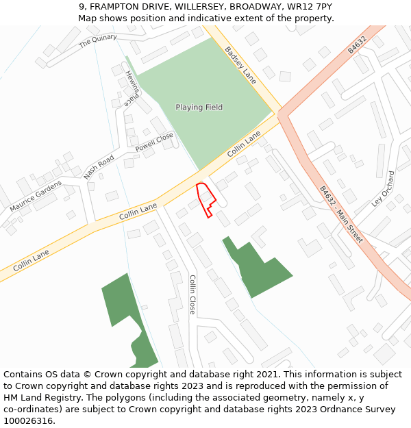 9, FRAMPTON DRIVE, WILLERSEY, BROADWAY, WR12 7PY: Location map and indicative extent of plot