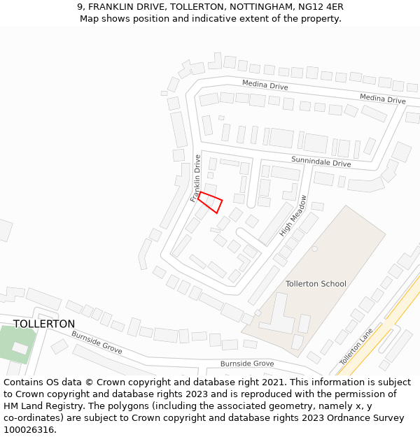 9, FRANKLIN DRIVE, TOLLERTON, NOTTINGHAM, NG12 4ER: Location map and indicative extent of plot