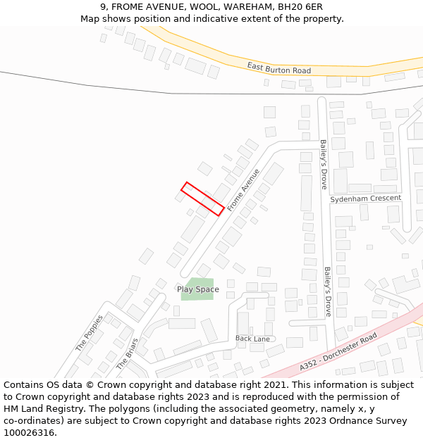 9, FROME AVENUE, WOOL, WAREHAM, BH20 6ER: Location map and indicative extent of plot