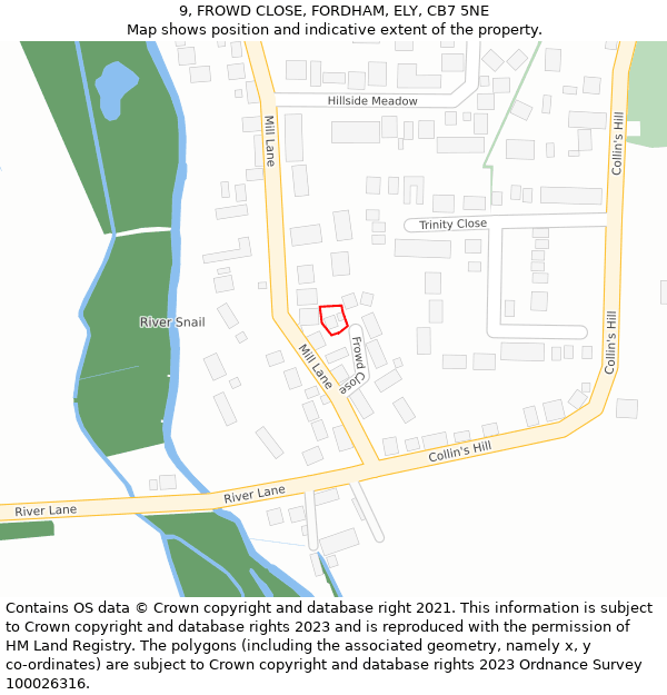 9, FROWD CLOSE, FORDHAM, ELY, CB7 5NE: Location map and indicative extent of plot