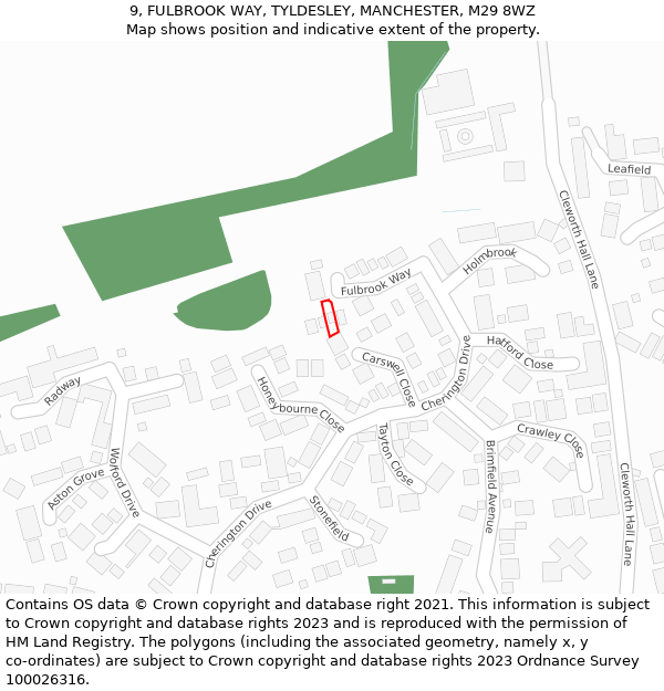 9, FULBROOK WAY, TYLDESLEY, MANCHESTER, M29 8WZ: Location map and indicative extent of plot