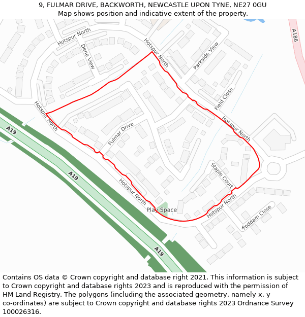 9, FULMAR DRIVE, BACKWORTH, NEWCASTLE UPON TYNE, NE27 0GU: Location map and indicative extent of plot