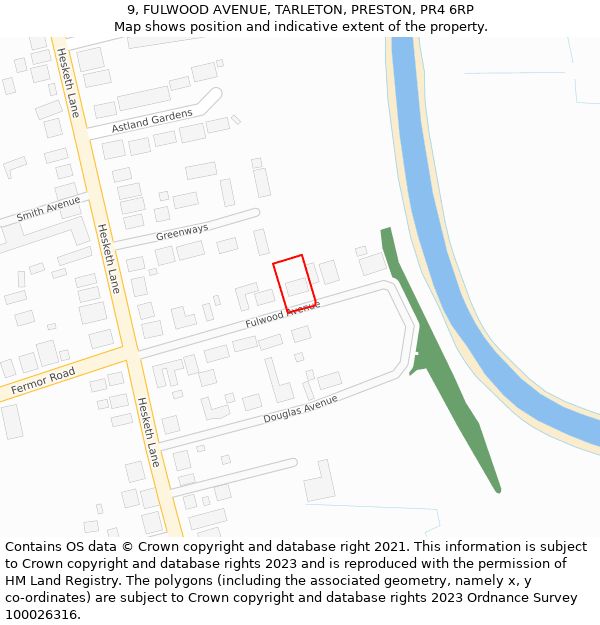 9, FULWOOD AVENUE, TARLETON, PRESTON, PR4 6RP: Location map and indicative extent of plot