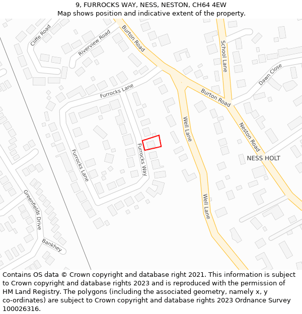 9, FURROCKS WAY, NESS, NESTON, CH64 4EW: Location map and indicative extent of plot