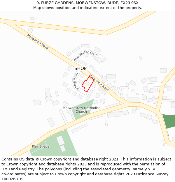 9, FURZE GARDENS, MORWENSTOW, BUDE, EX23 9SX: Location map and indicative extent of plot