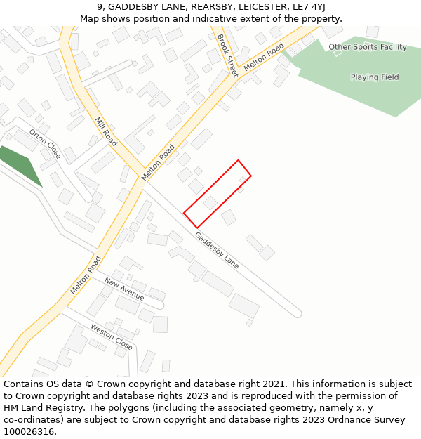 9, GADDESBY LANE, REARSBY, LEICESTER, LE7 4YJ: Location map and indicative extent of plot