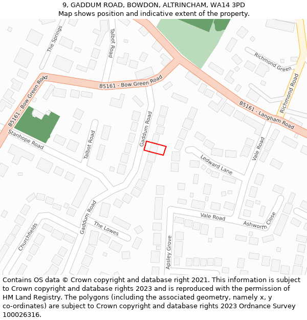 9, GADDUM ROAD, BOWDON, ALTRINCHAM, WA14 3PD: Location map and indicative extent of plot