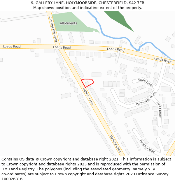 9, GALLERY LANE, HOLYMOORSIDE, CHESTERFIELD, S42 7ER: Location map and indicative extent of plot