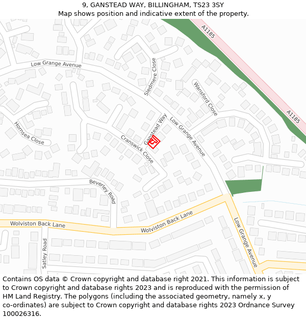 9, GANSTEAD WAY, BILLINGHAM, TS23 3SY: Location map and indicative extent of plot