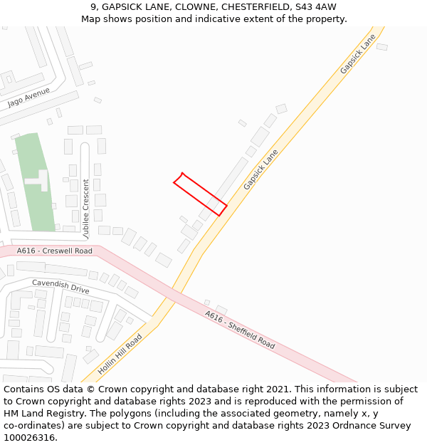 9, GAPSICK LANE, CLOWNE, CHESTERFIELD, S43 4AW: Location map and indicative extent of plot