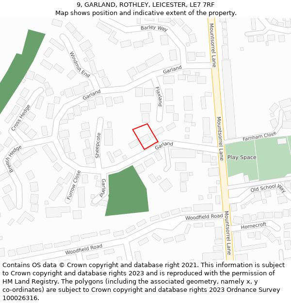 9, GARLAND, ROTHLEY, LEICESTER, LE7 7RF: Location map and indicative extent of plot