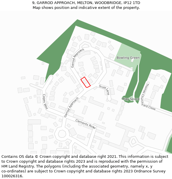 9, GARROD APPROACH, MELTON, WOODBRIDGE, IP12 1TD: Location map and indicative extent of plot