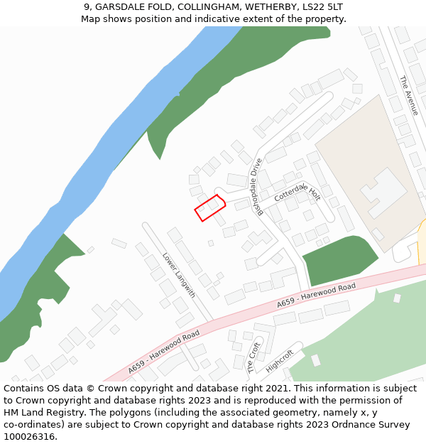 9, GARSDALE FOLD, COLLINGHAM, WETHERBY, LS22 5LT: Location map and indicative extent of plot