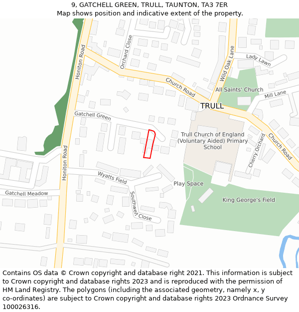 9, GATCHELL GREEN, TRULL, TAUNTON, TA3 7ER: Location map and indicative extent of plot