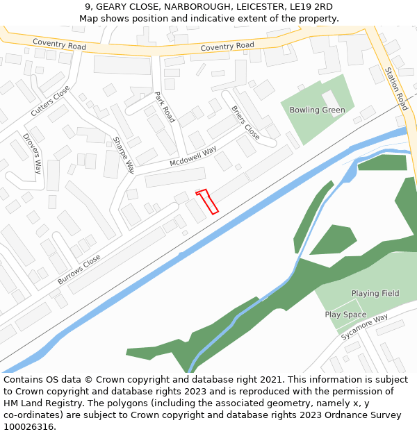 9, GEARY CLOSE, NARBOROUGH, LEICESTER, LE19 2RD: Location map and indicative extent of plot