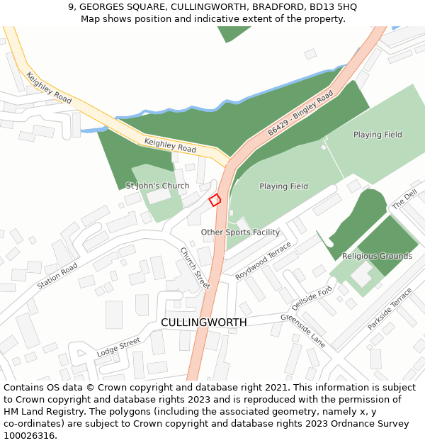 9, GEORGES SQUARE, CULLINGWORTH, BRADFORD, BD13 5HQ: Location map and indicative extent of plot