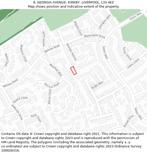 9, GEORGIA AVENUE, KIRKBY, LIVERPOOL, L33 4EZ: Location map and indicative extent of plot