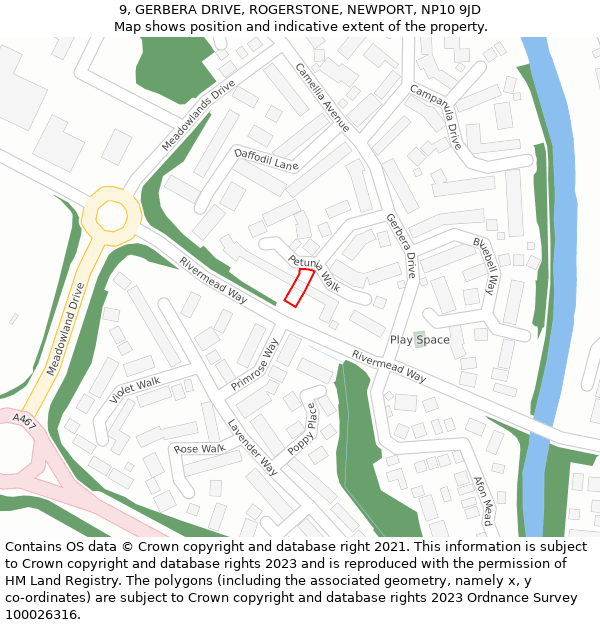 9, GERBERA DRIVE, ROGERSTONE, NEWPORT, NP10 9JD: Location map and indicative extent of plot