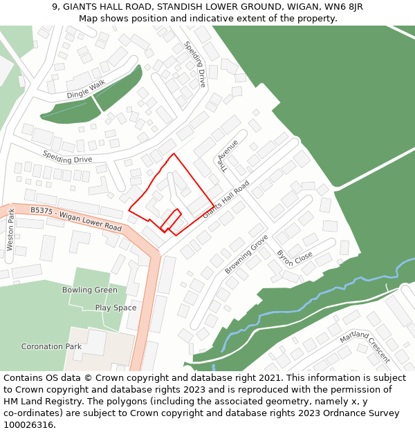 9, GIANTS HALL ROAD, STANDISH LOWER GROUND, WIGAN, WN6 8JR: Location map and indicative extent of plot