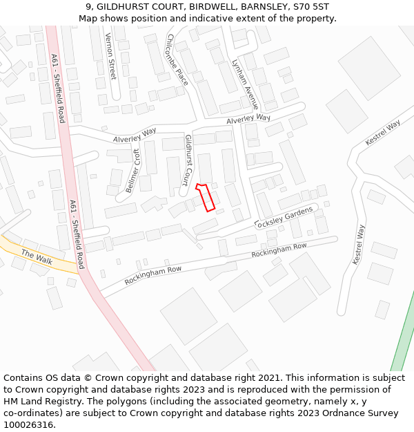 9, GILDHURST COURT, BIRDWELL, BARNSLEY, S70 5ST: Location map and indicative extent of plot