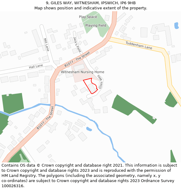9, GILES WAY, WITNESHAM, IPSWICH, IP6 9HB: Location map and indicative extent of plot