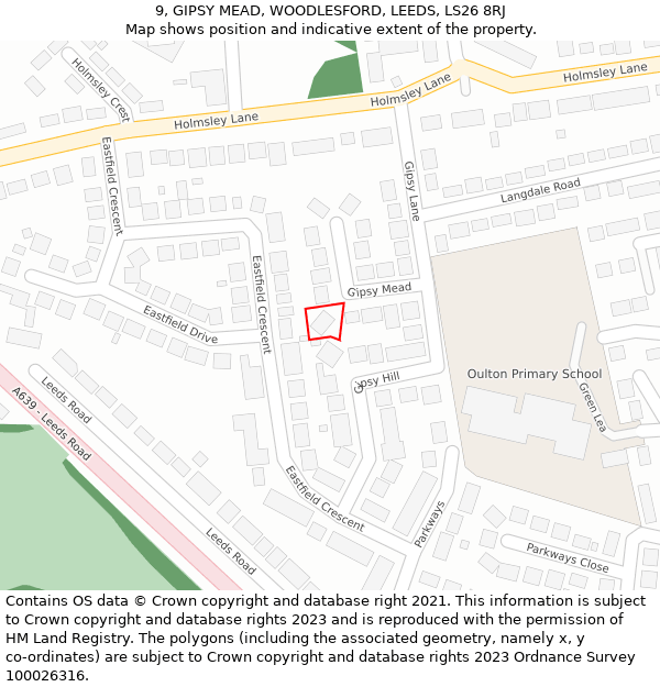 9, GIPSY MEAD, WOODLESFORD, LEEDS, LS26 8RJ: Location map and indicative extent of plot