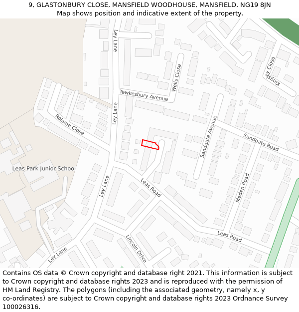9, GLASTONBURY CLOSE, MANSFIELD WOODHOUSE, MANSFIELD, NG19 8JN: Location map and indicative extent of plot