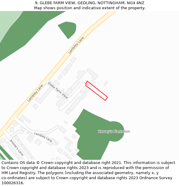 9, GLEBE FARM VIEW, GEDLING, NOTTINGHAM, NG4 4NZ: Location map and indicative extent of plot