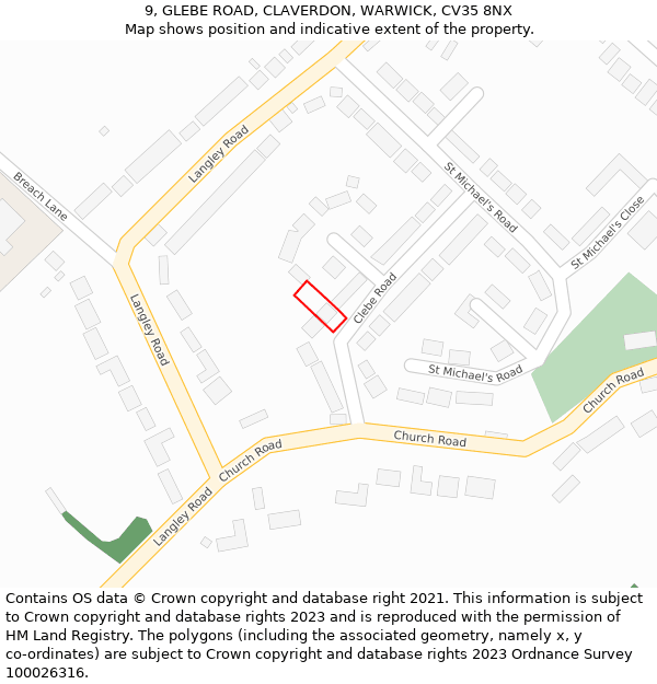 9, GLEBE ROAD, CLAVERDON, WARWICK, CV35 8NX: Location map and indicative extent of plot