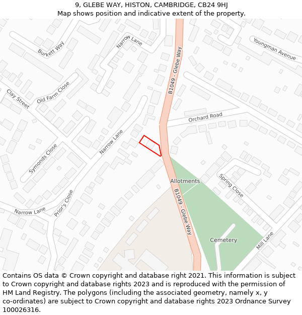 9, GLEBE WAY, HISTON, CAMBRIDGE, CB24 9HJ: Location map and indicative extent of plot