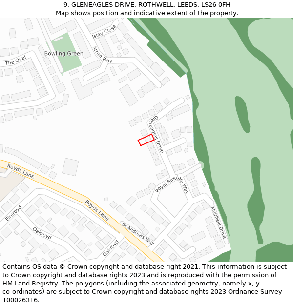 9, GLENEAGLES DRIVE, ROTHWELL, LEEDS, LS26 0FH: Location map and indicative extent of plot