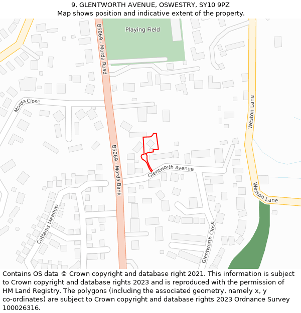 9, GLENTWORTH AVENUE, OSWESTRY, SY10 9PZ: Location map and indicative extent of plot