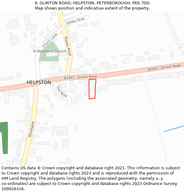 9, GLINTON ROAD, HELPSTON, PETERBOROUGH, PE6 7DG: Location map and indicative extent of plot