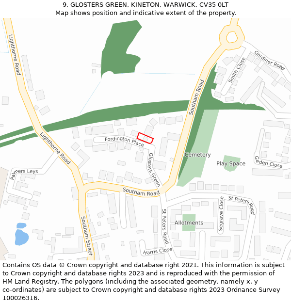 9, GLOSTERS GREEN, KINETON, WARWICK, CV35 0LT: Location map and indicative extent of plot